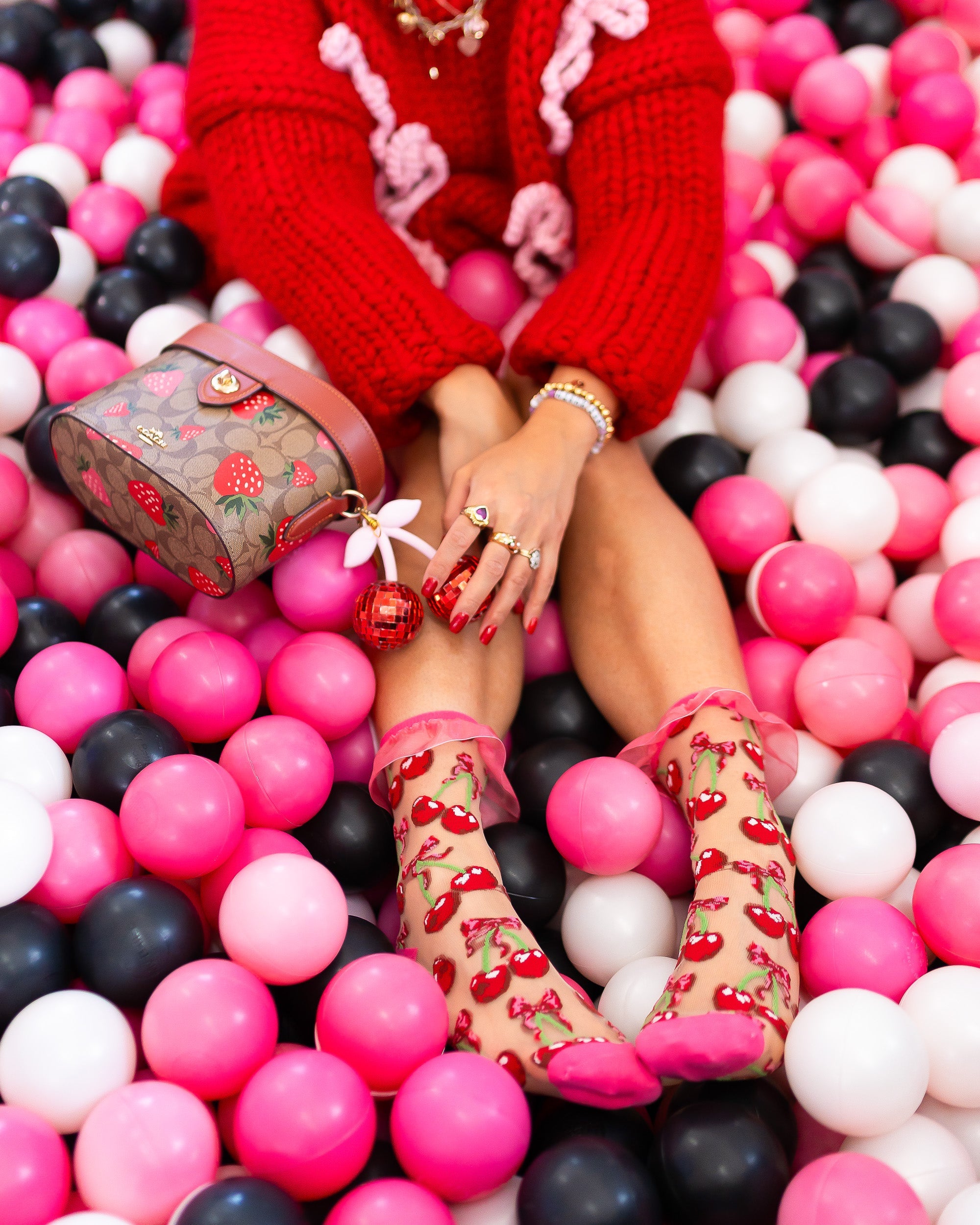 Cherry Bow Ruffle Sheer Crew Sock With Vintage Charm