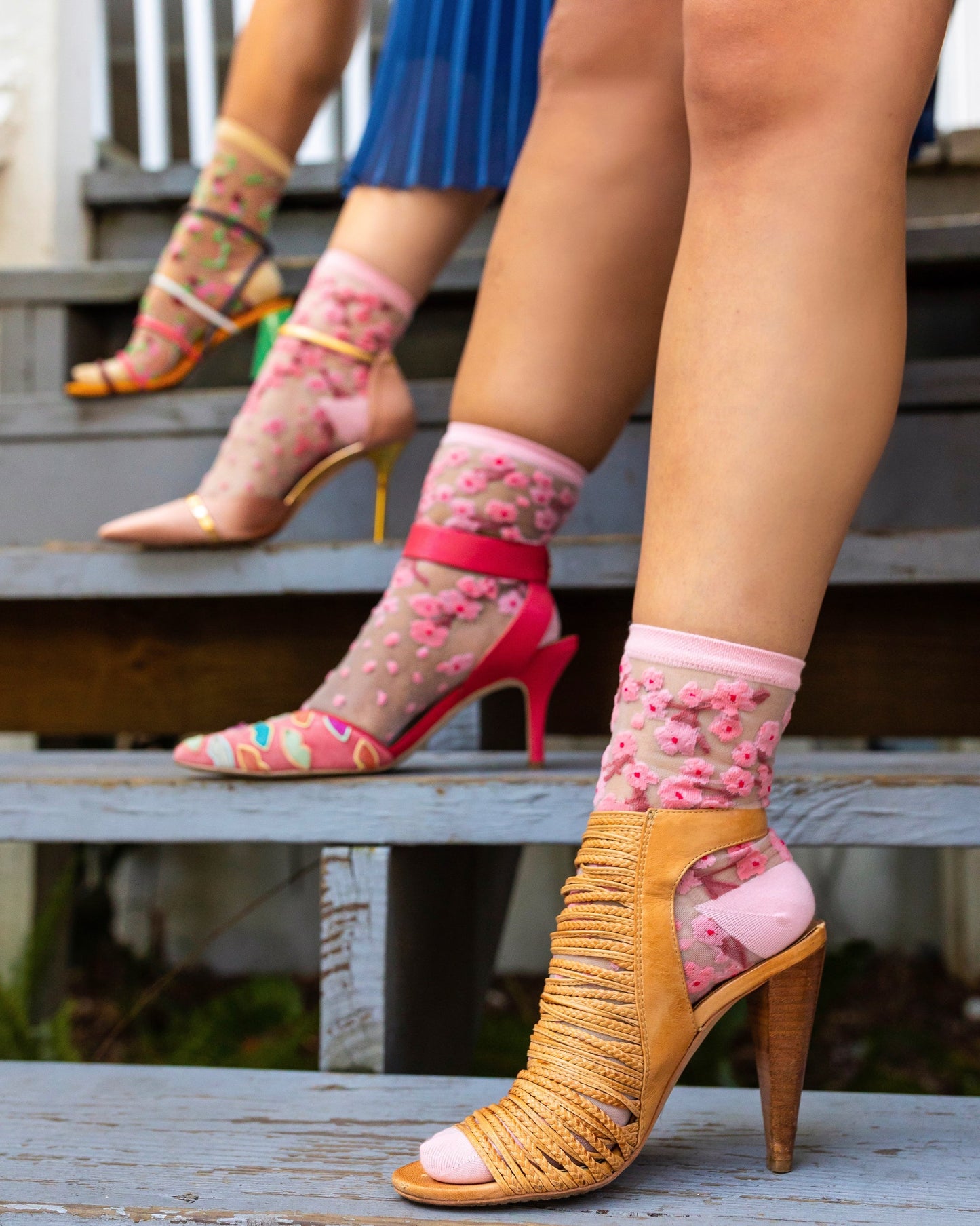 Cherry Blossom Sheer Crew Sock Floral Spring Bridal Party