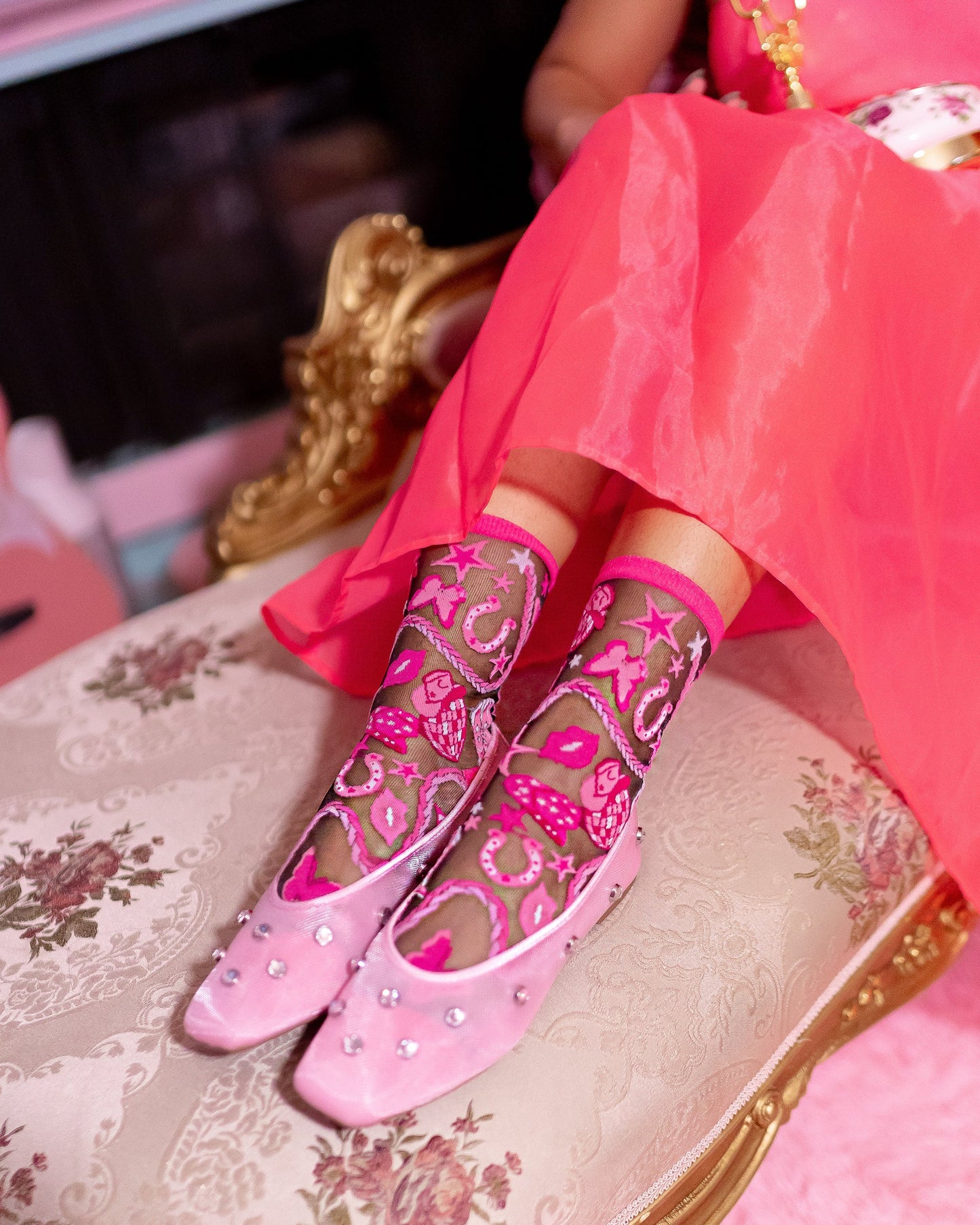 Disco Sheer Socks Bundle Cameo Rose And Disco Barbie Black