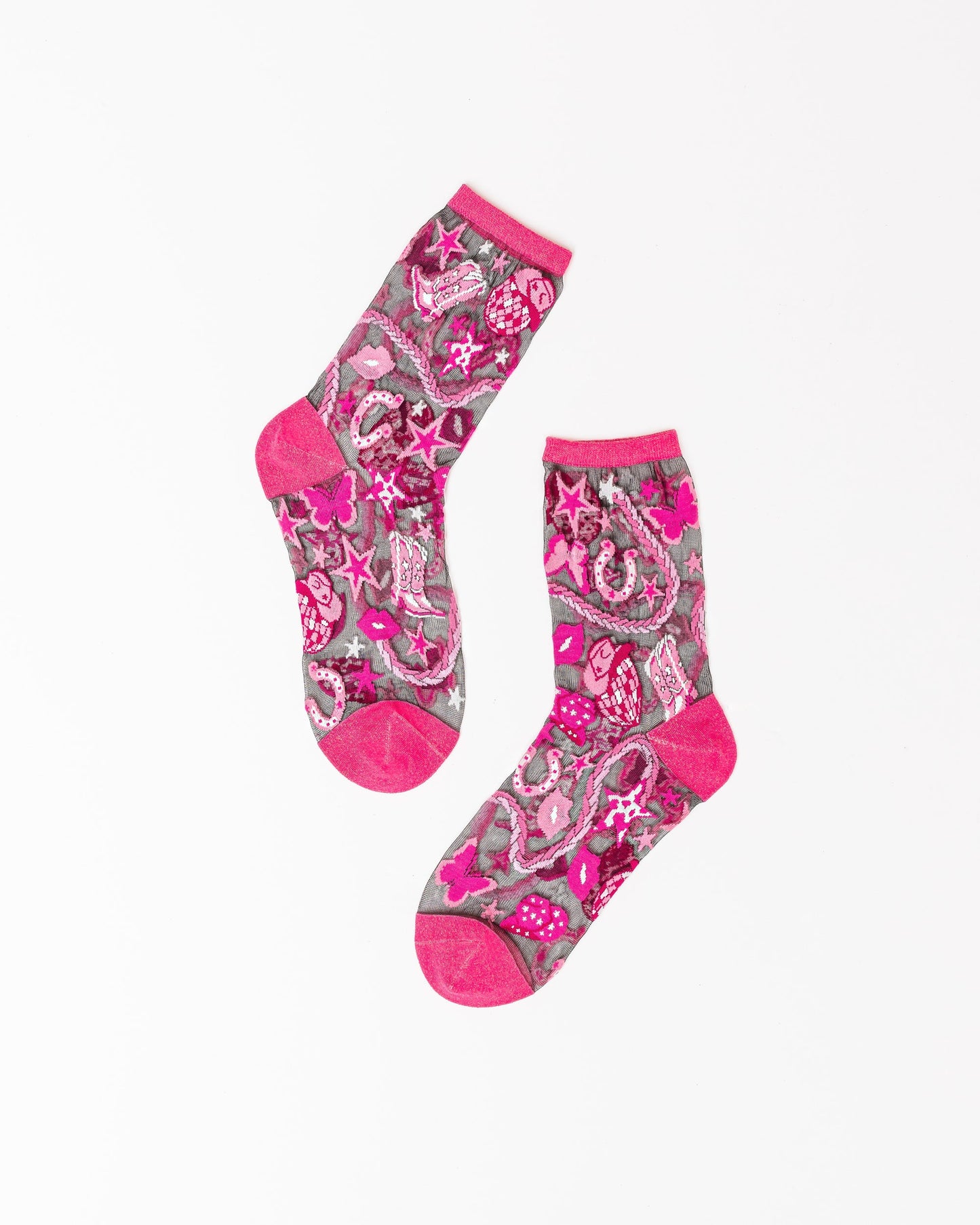 Disco Barbie Black Crew Sock Glitter Pink Cuff