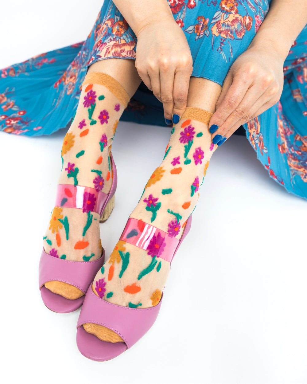 Ditsy Floral Sheer Ankle Sock For Spring And Heeled Mules