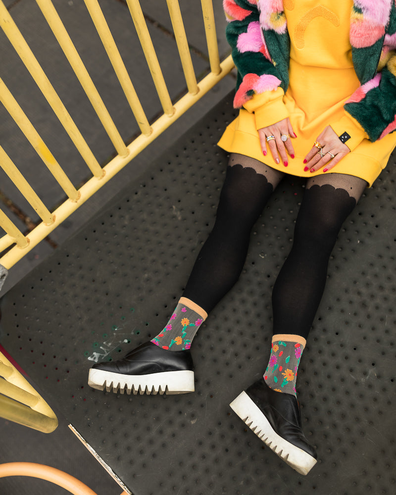 Ditsy Floral Sheer Ankle Sock For Spring And Heeled Mules