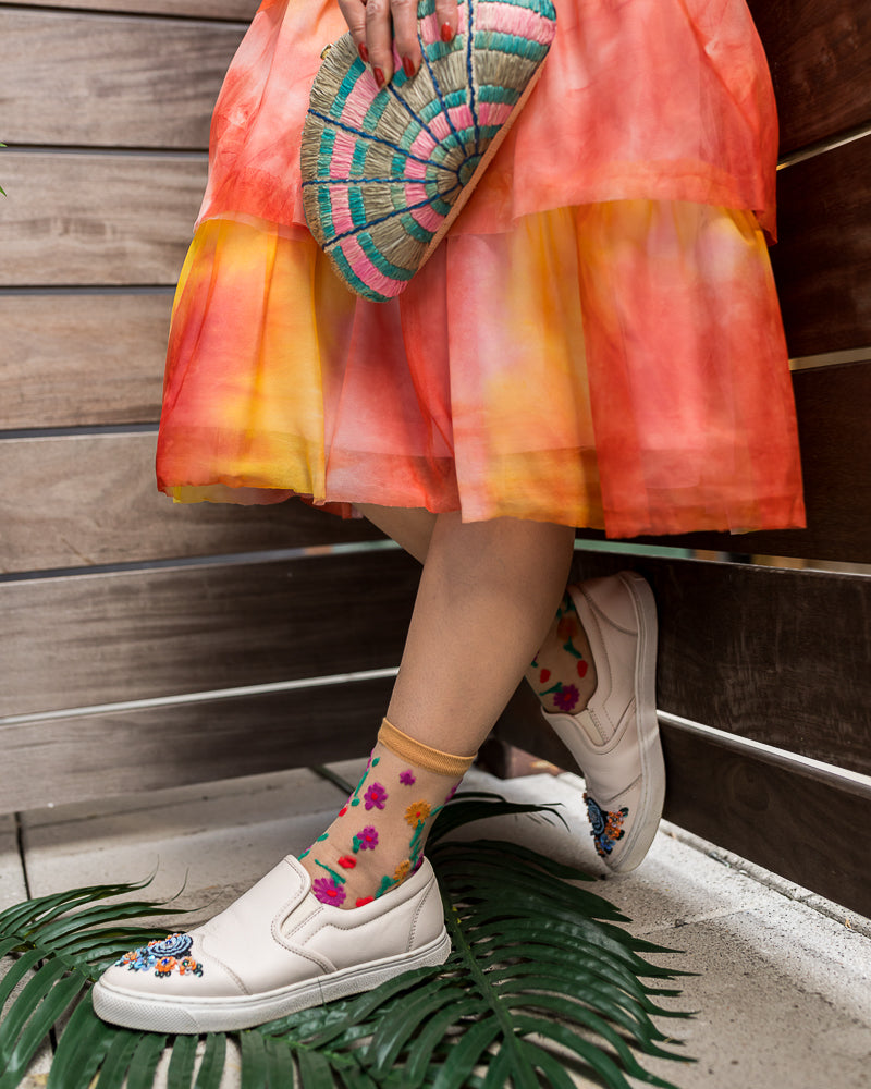 Ditsy Floral Sheer Ankle Sock For Spring And Heeled Mules