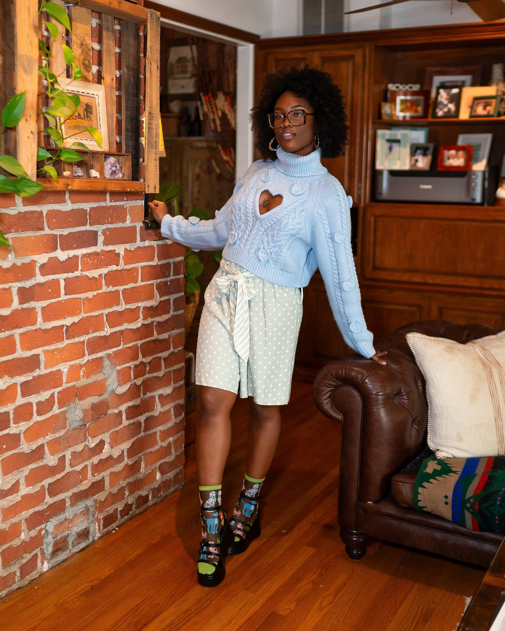 Dopamine Dogs Black Sheer Crew Socks With Colorful Pups