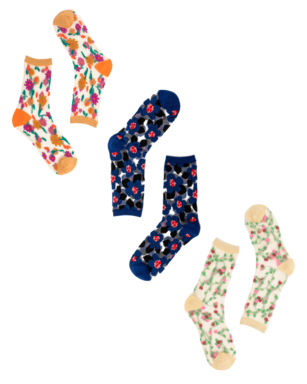 Floral Bundle 2 Three Floral Sheer Socks Pack