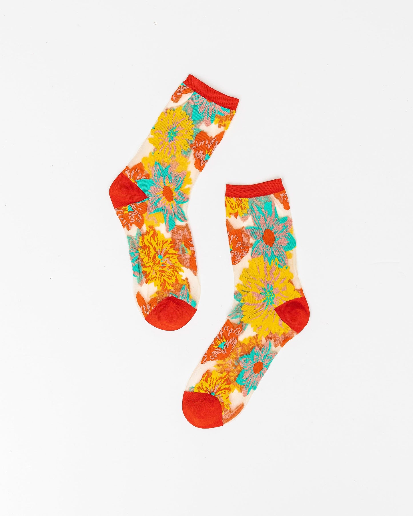 Flower Power Sheer Crew Sock Floral Burst in Bright Colors