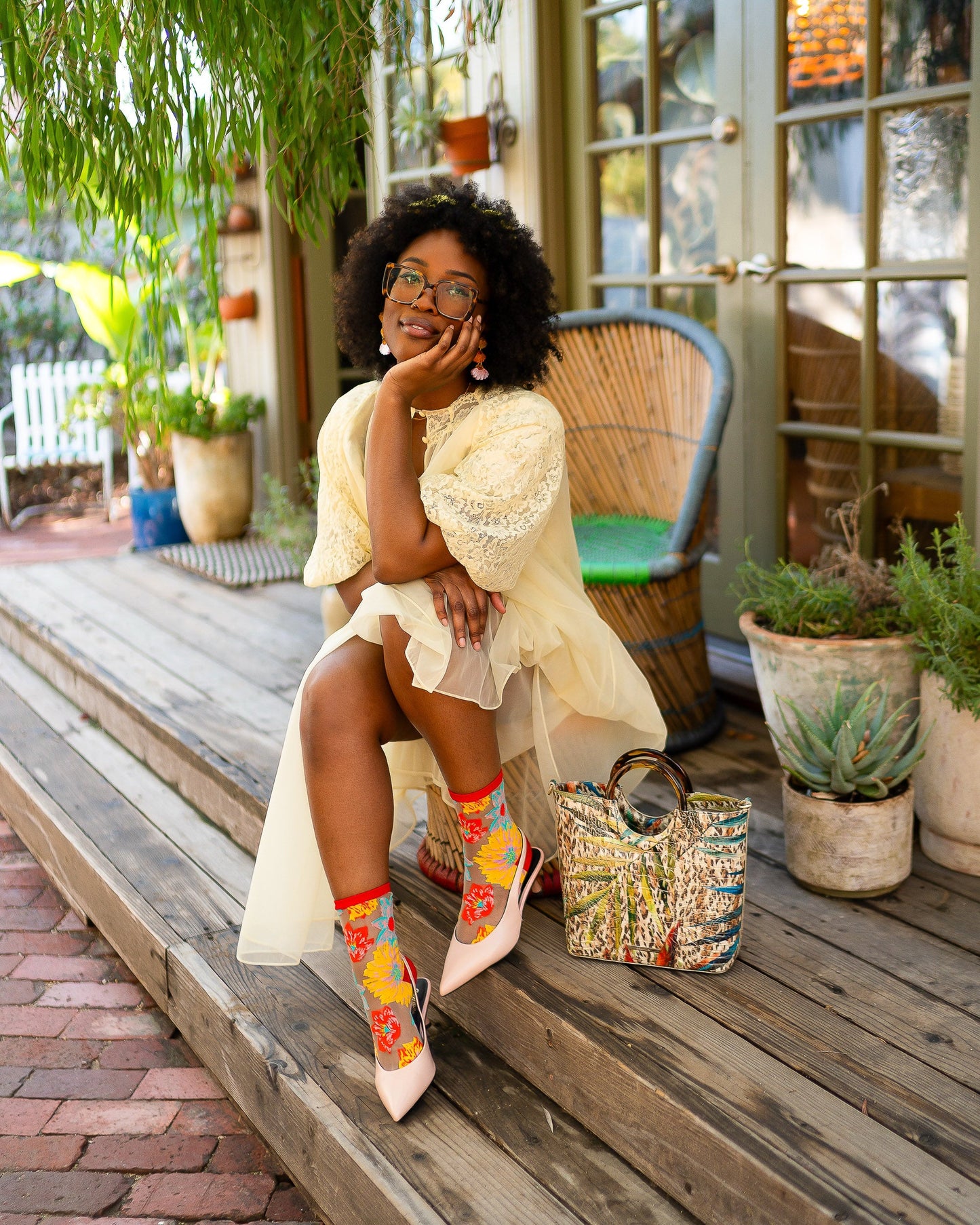 Flower Power Sheer Crew Sock Floral Burst in Bright Colors