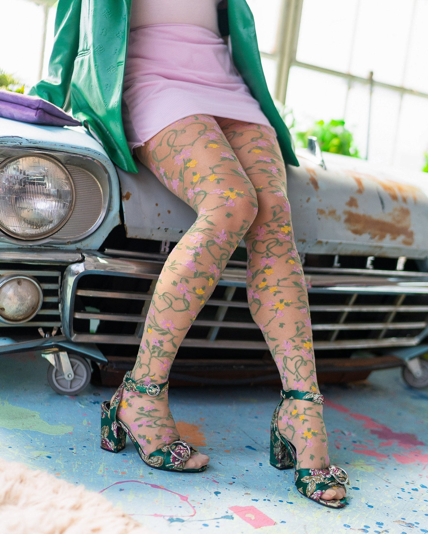 Heart Floral Sheer Thigh High Stockings By Sock Candy