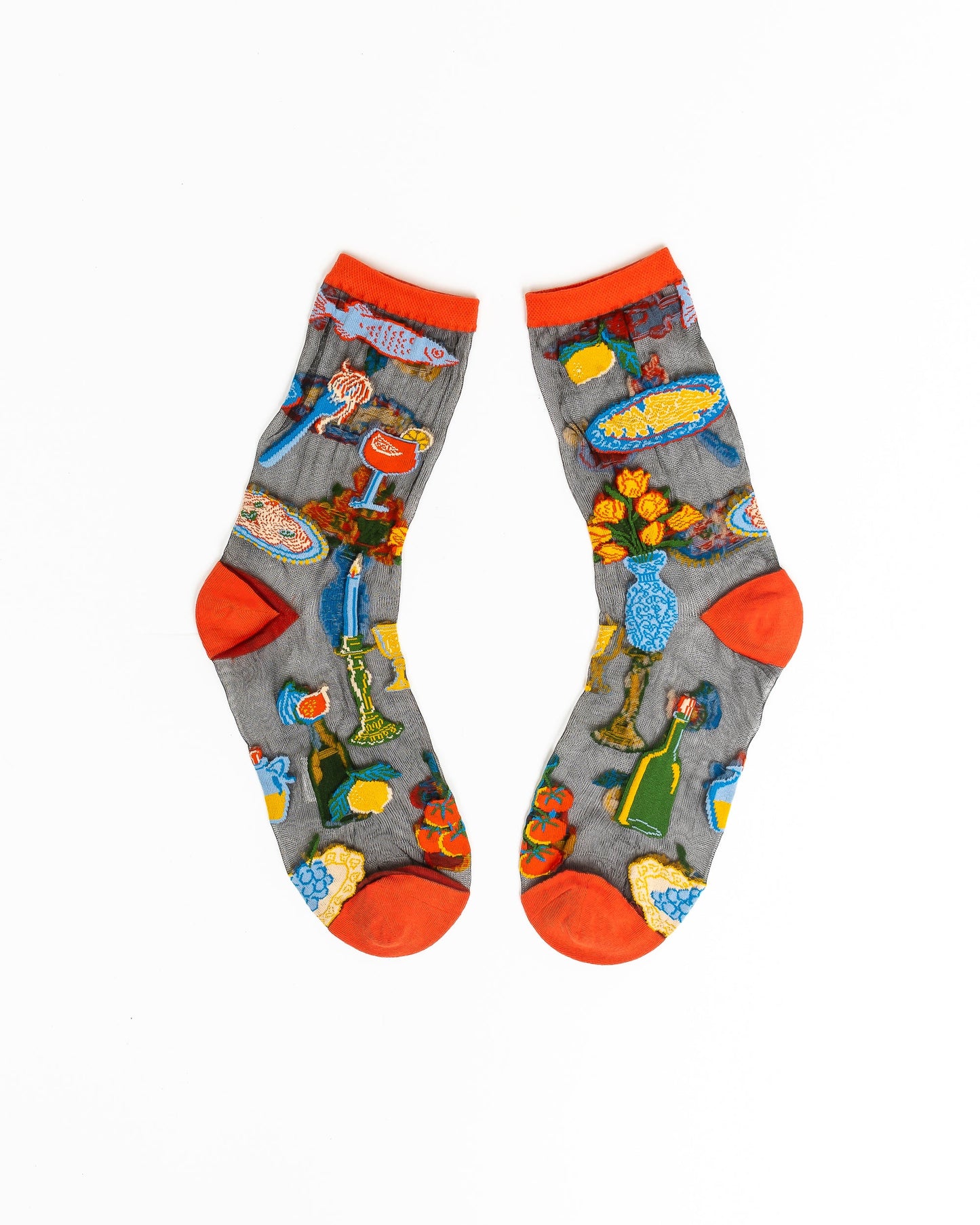 La Dolce Vita Black Sheer Crew Sock Italian Table Themed