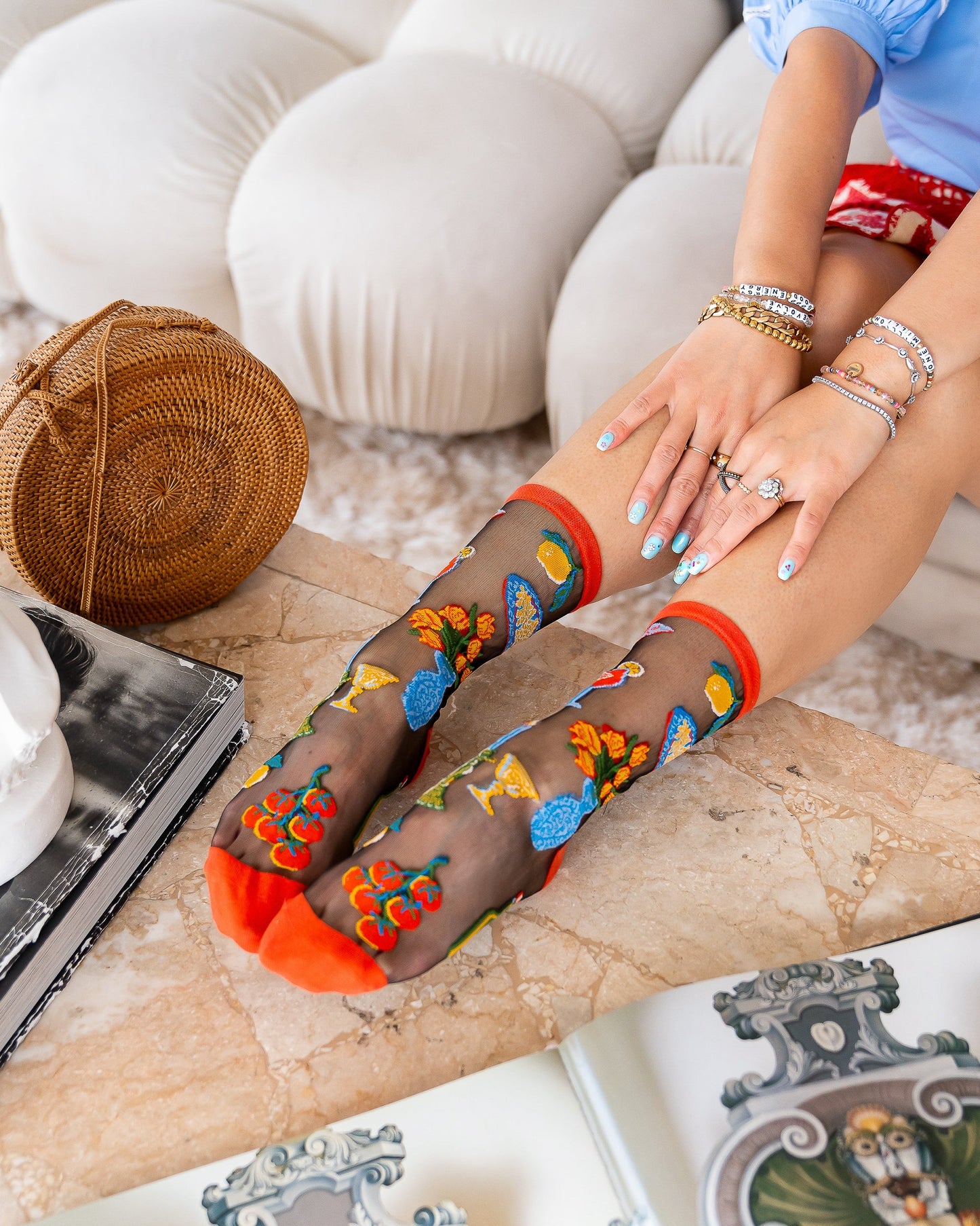 La Dolce Vita Black Sheer Crew Sock Italian Table Themed