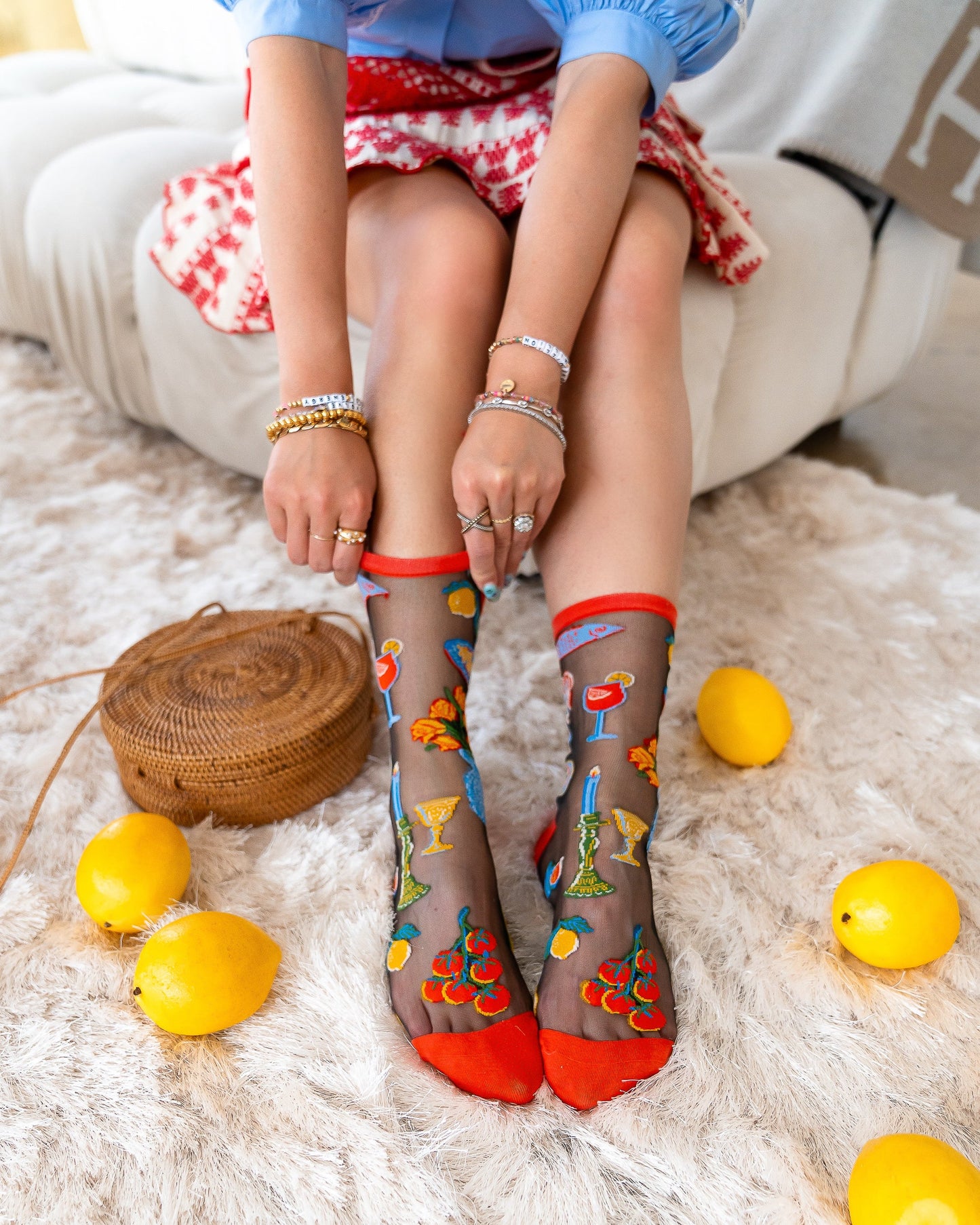 La Dolce Vita Black Sheer Crew Sock Italian Table Themed