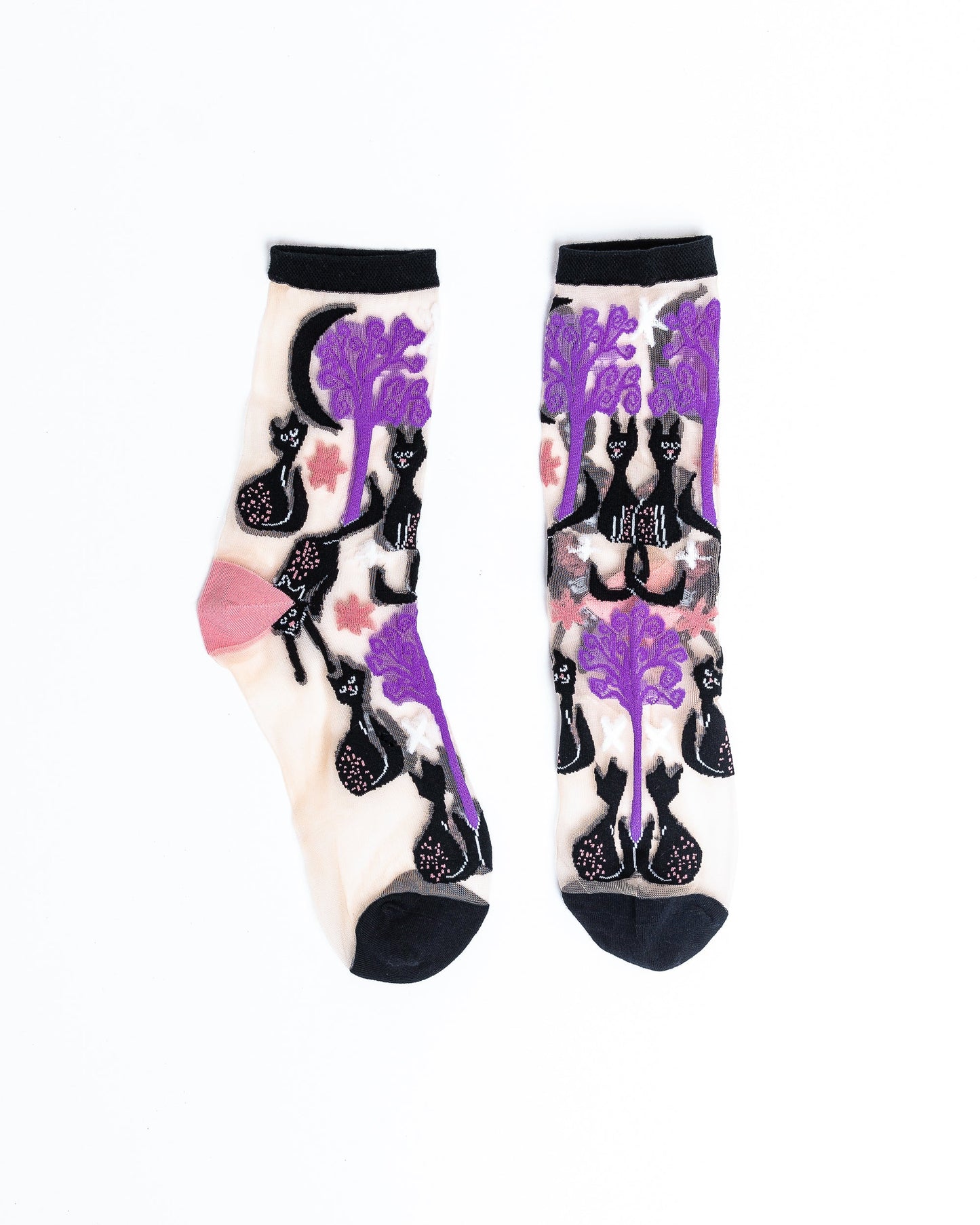 Nocturnal Cats Sheer Crew Sock Halloween Fashion Socks