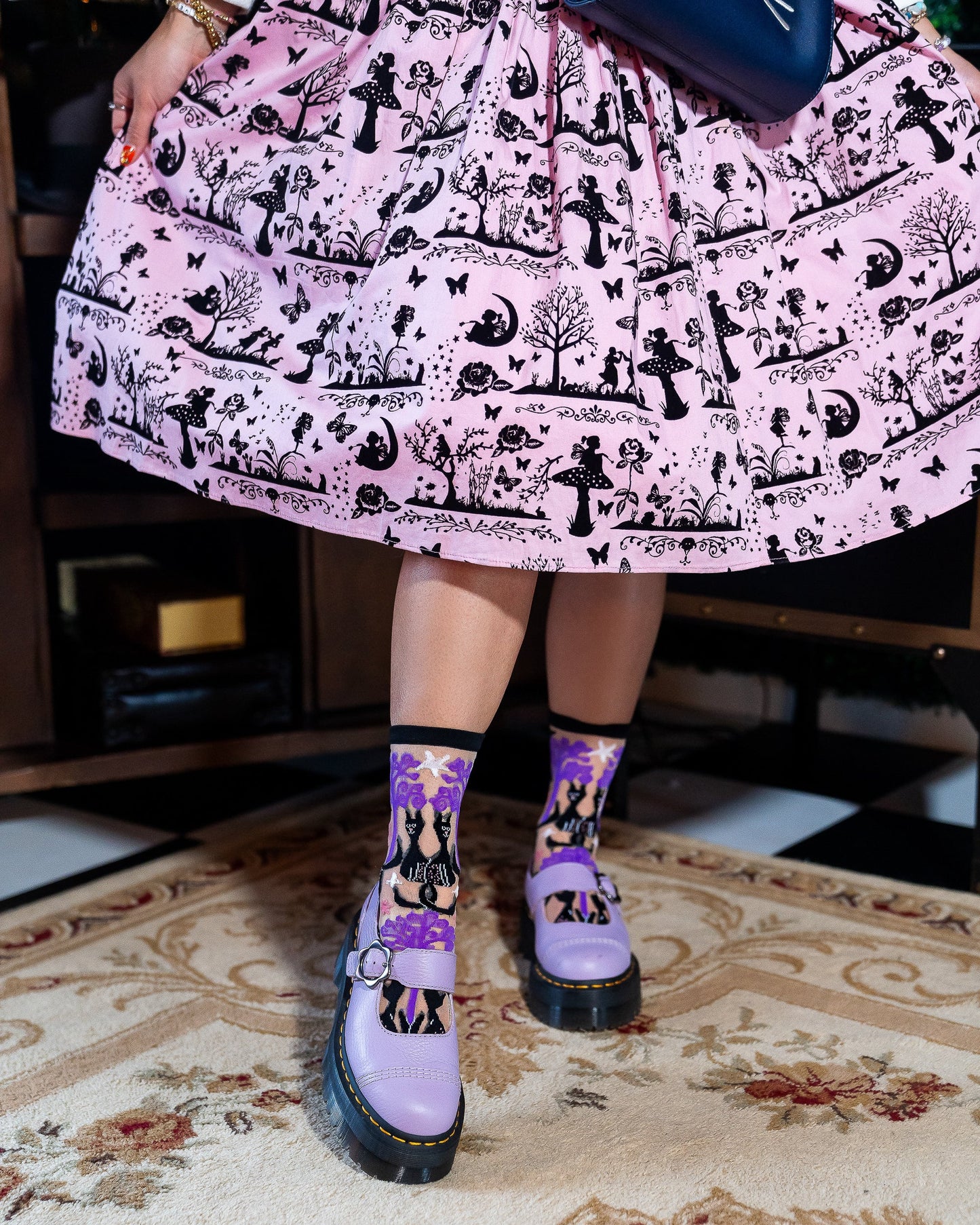 Nocturnal Cats Sheer Crew Sock Halloween Fashion Socks