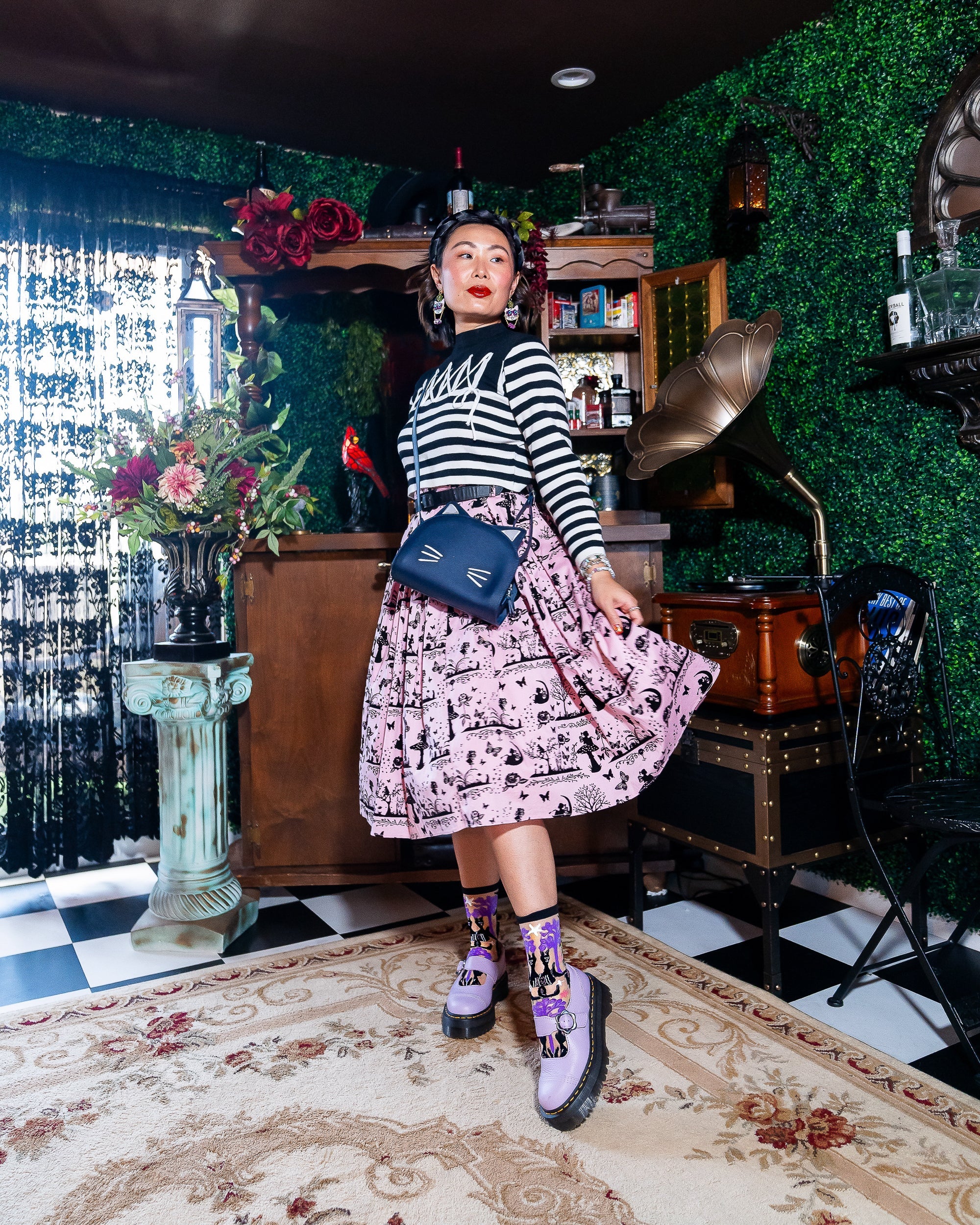 Nocturnal Cats Sheer Crew Sock Halloween Fashion Socks