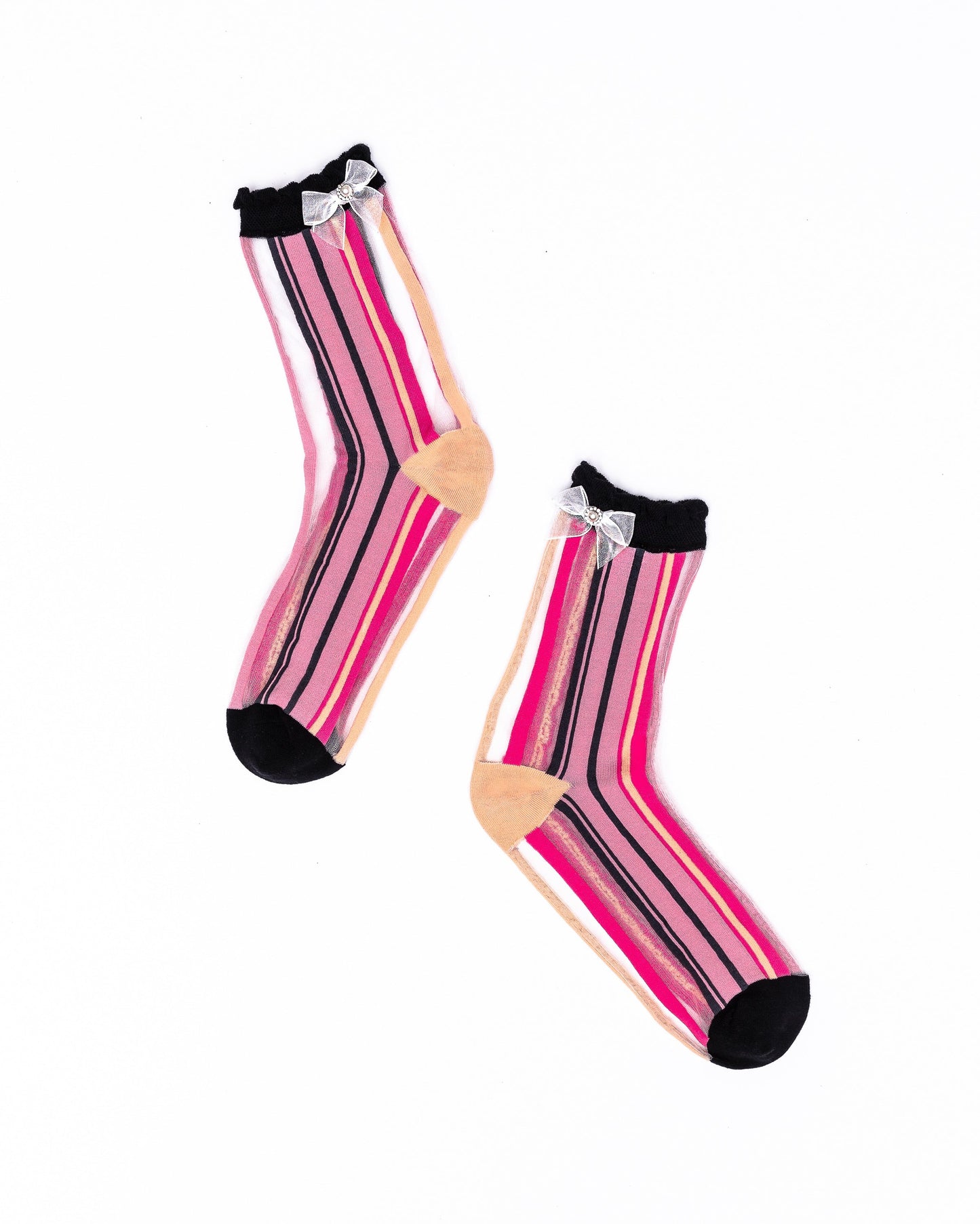 Parisian Stripe Ruffle Bow Sheer Crew Sock Women Collection