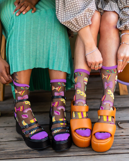 Pasta Black Sheer Crew Socks From Sock Candy Bold