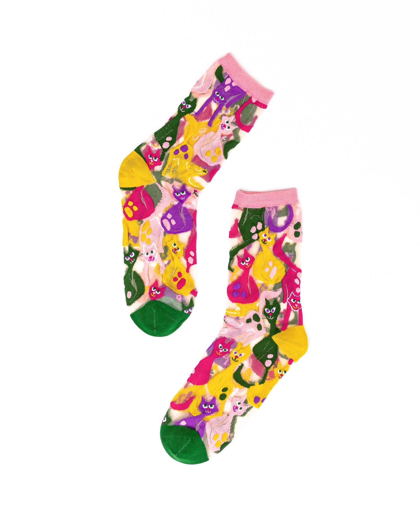 Colorful Cats Sheer Crew Socks for Women Gift Idea