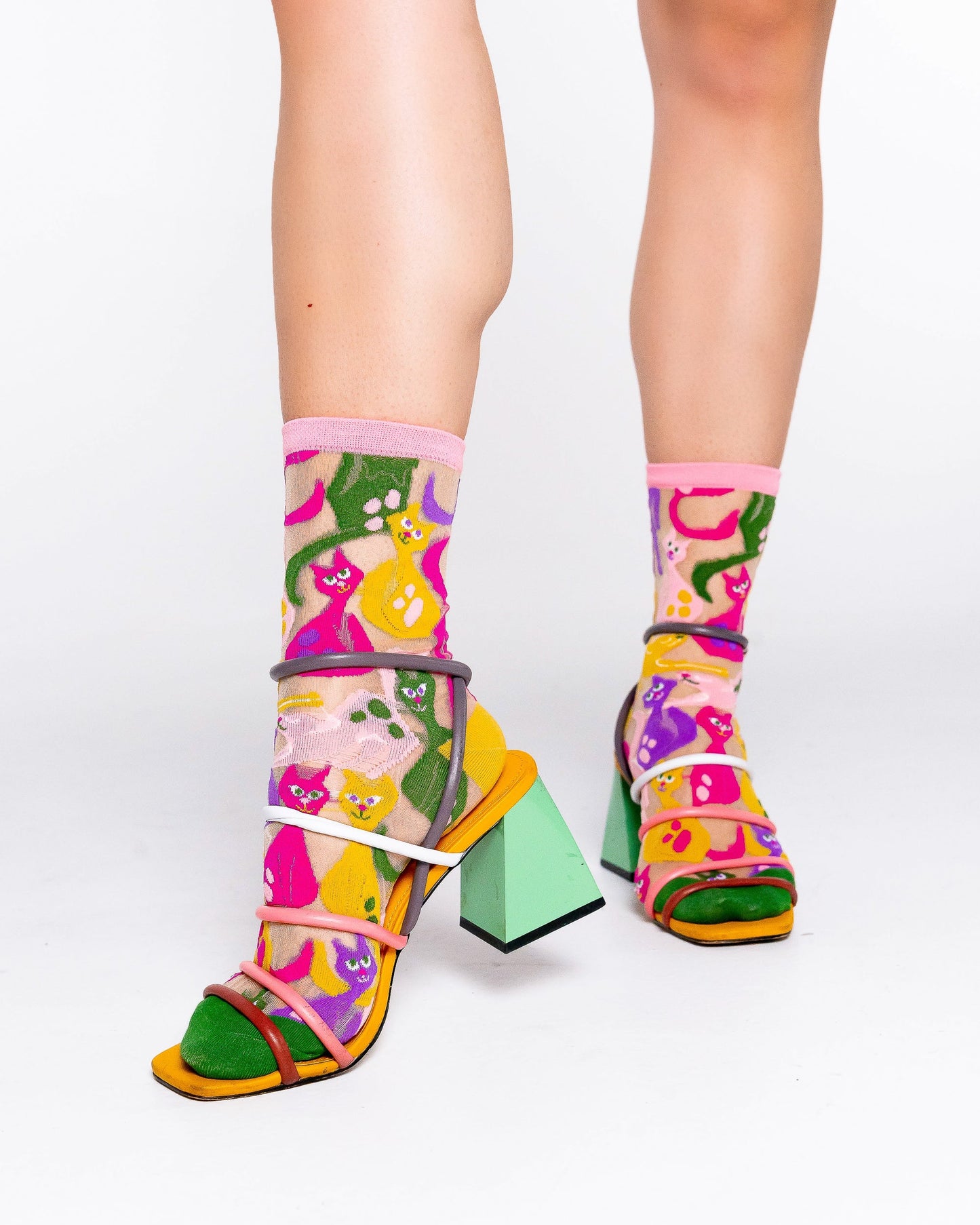 Colorful Cats Sheer Crew Socks for Women Gift Idea