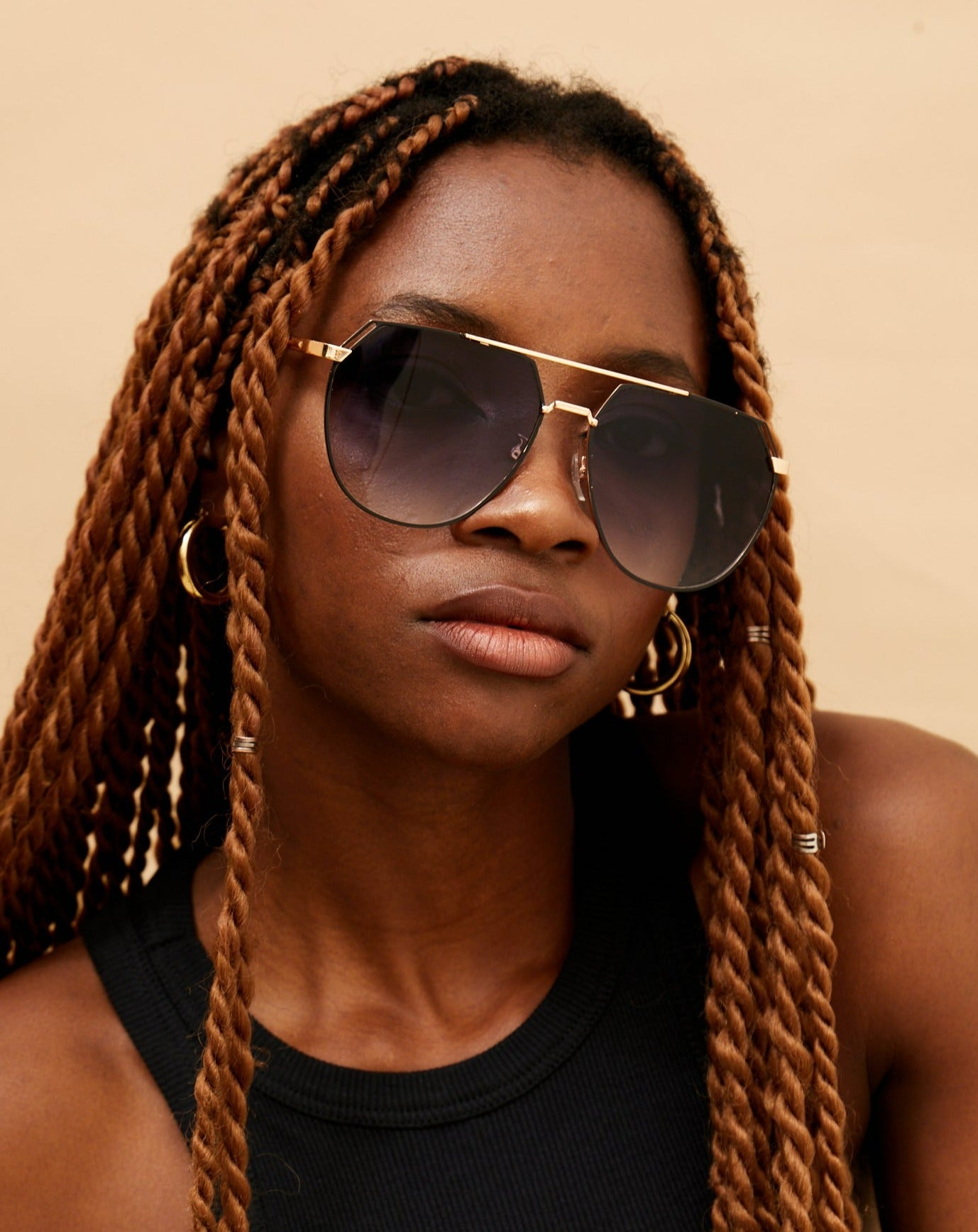 Farrah Midnight Square Aviator Sunglasses Oversized Retro