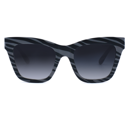 Cosmo Grey Zebra Square Cat Eye Sunglasses Oversized Frame