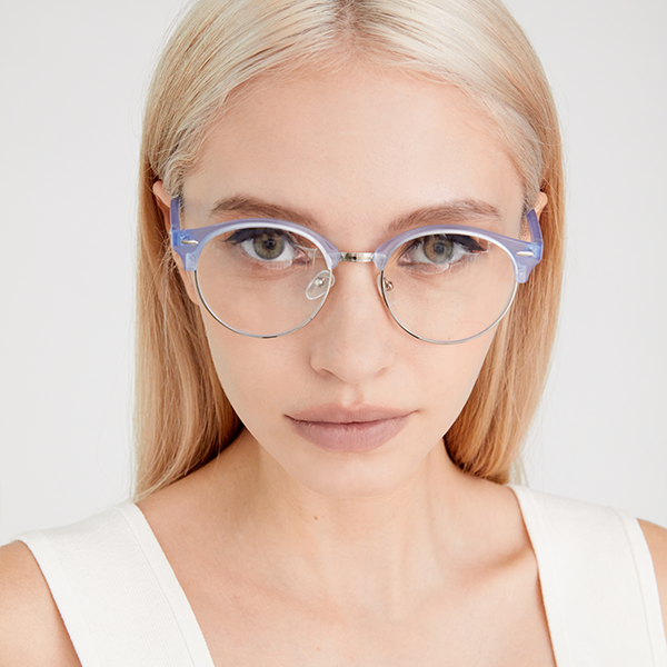 Harper Icy Blue Retro Round Frames With Metal Rims Matte