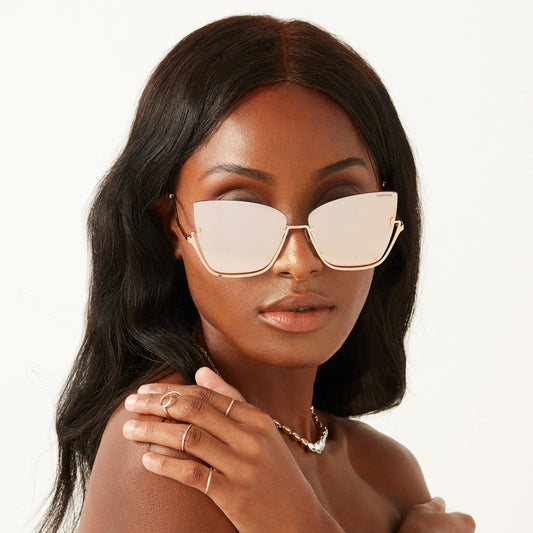 Vixen Rosegold Rimless Cat Eye Sunglasses Metal Frame