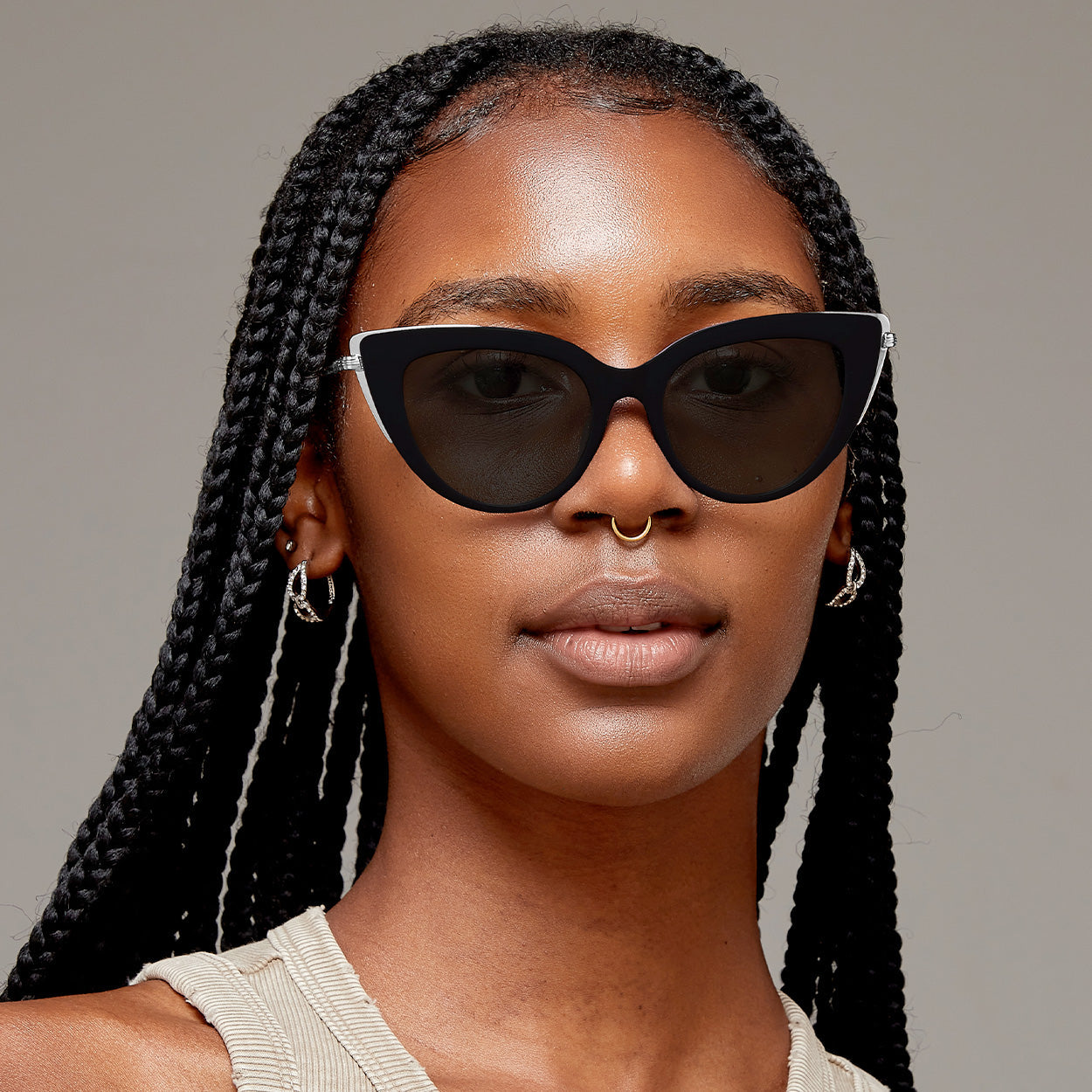 Too Focused Black Oversize Cat Eye Sunglasses UV 400