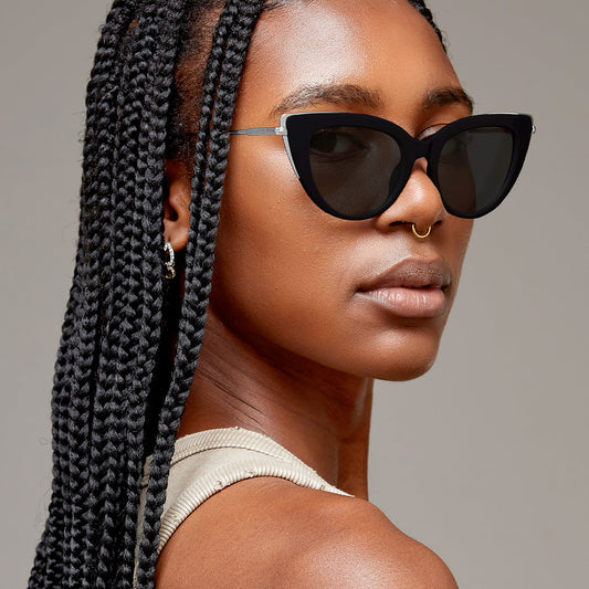 Too Focused Black Oversize Cat Eye Sunglasses UV 400