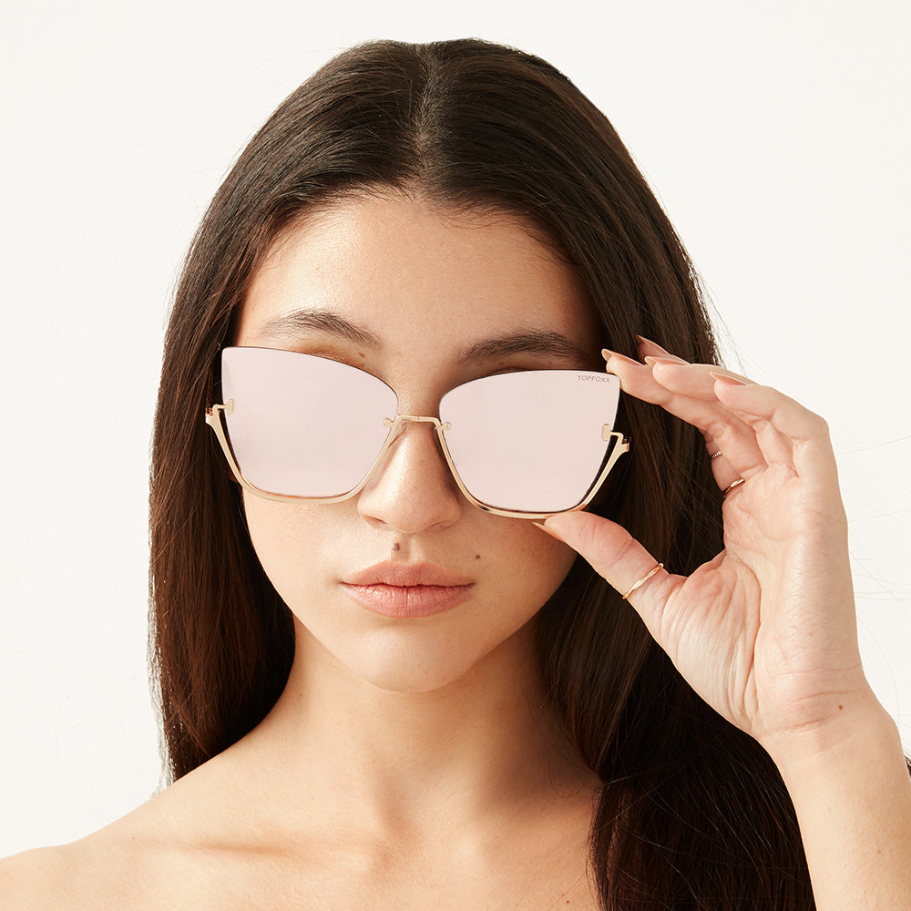 Vixen Rosegold Rimless Cat Eye Sunglasses Metal Frame