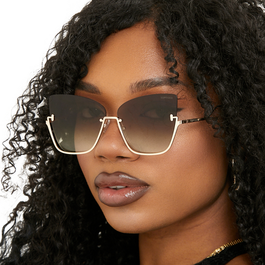 Vixen Brown Lens Gold Frame Metal Cateye Sunglasses