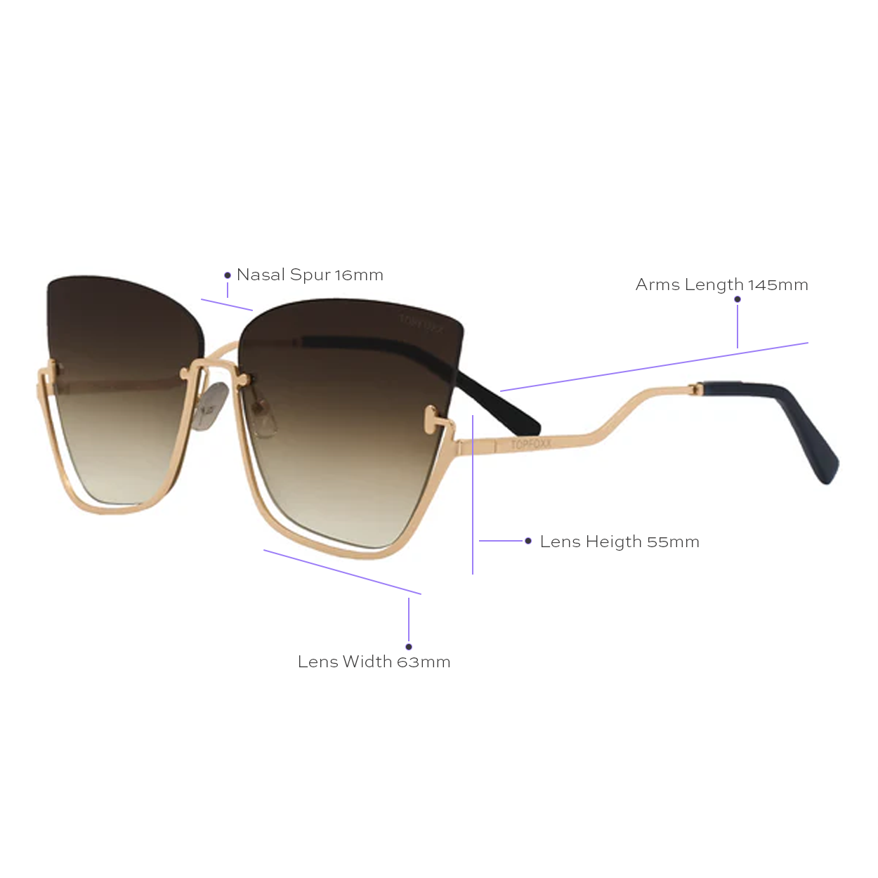 Vixen Brown Lens Gold Frame Metal Cateye Sunglasses