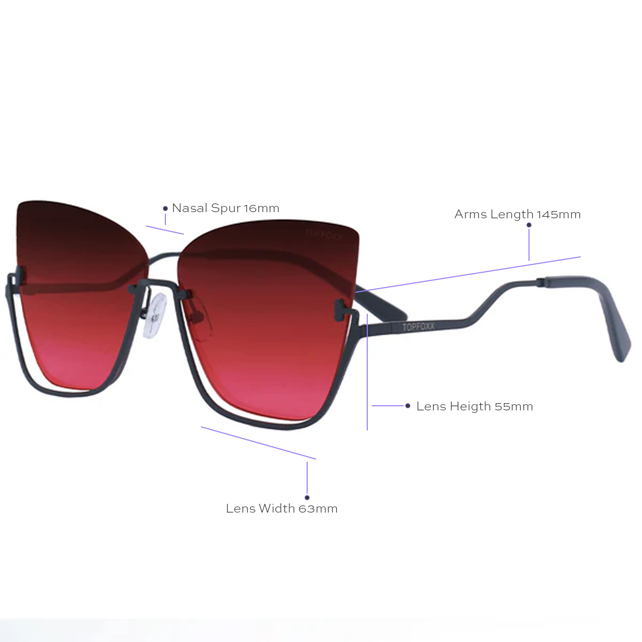 Vixen Ruby Rimless Metal Cateye Sunglasses Raya X TopFoxx
