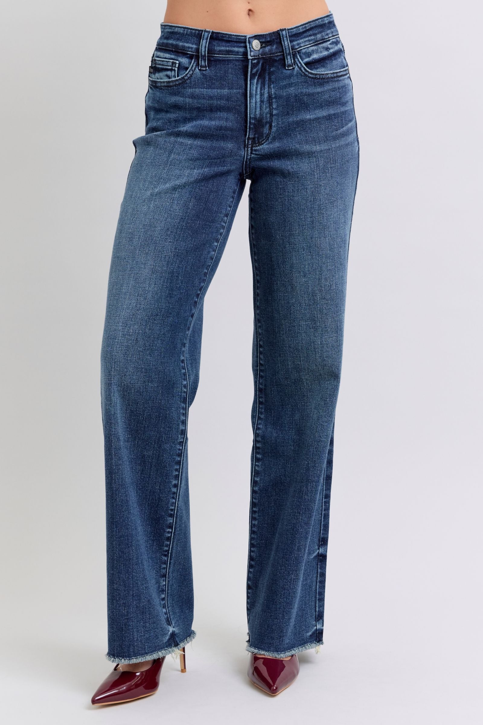 Rock your style with Judy Blue's Full Size Raw Hem Mid Rise Jeans! 🛍️✨ #FashionGoals #DenimLove