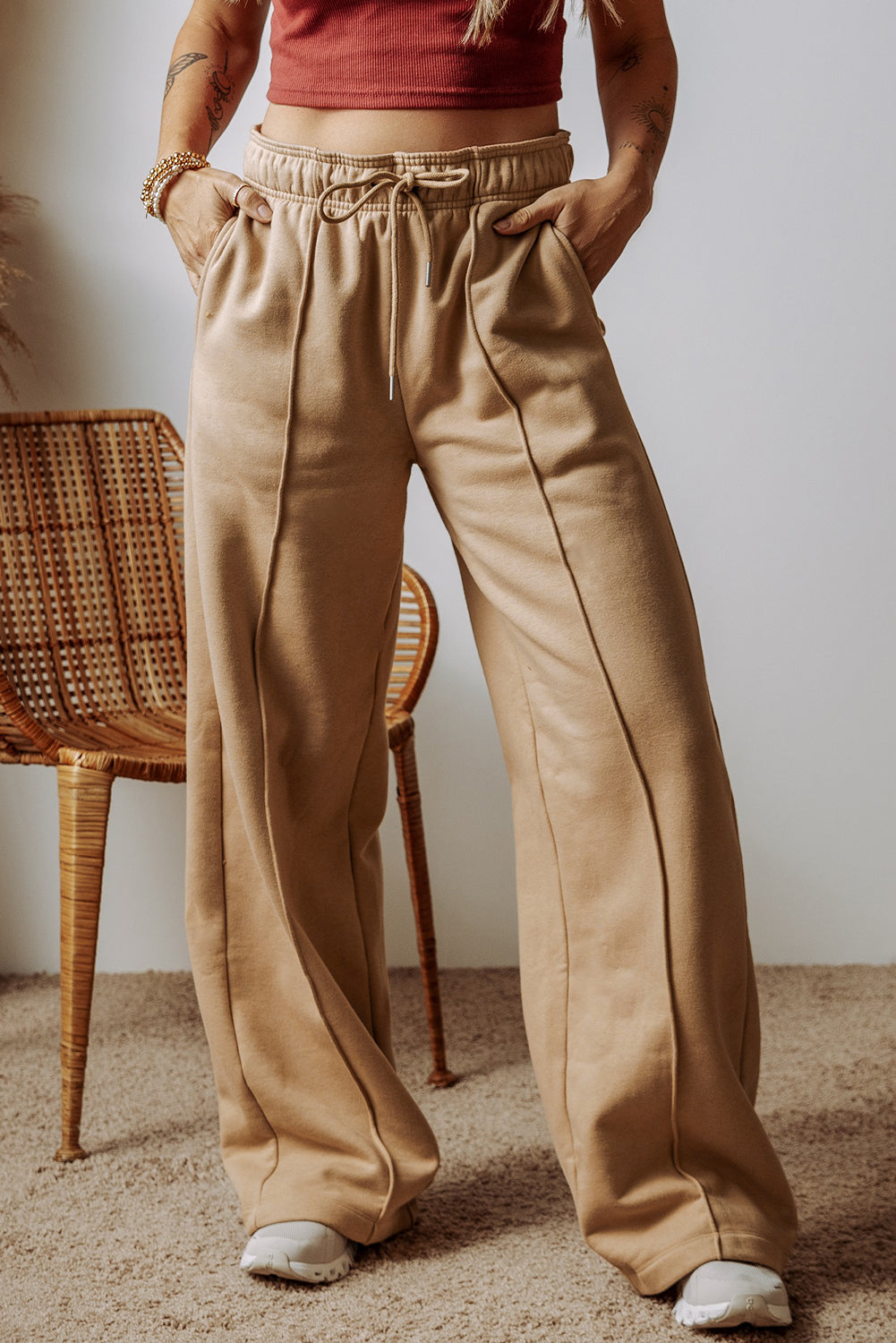 Smoke Gray Exposed Seams Everyday High Waist Wide Leg Pants