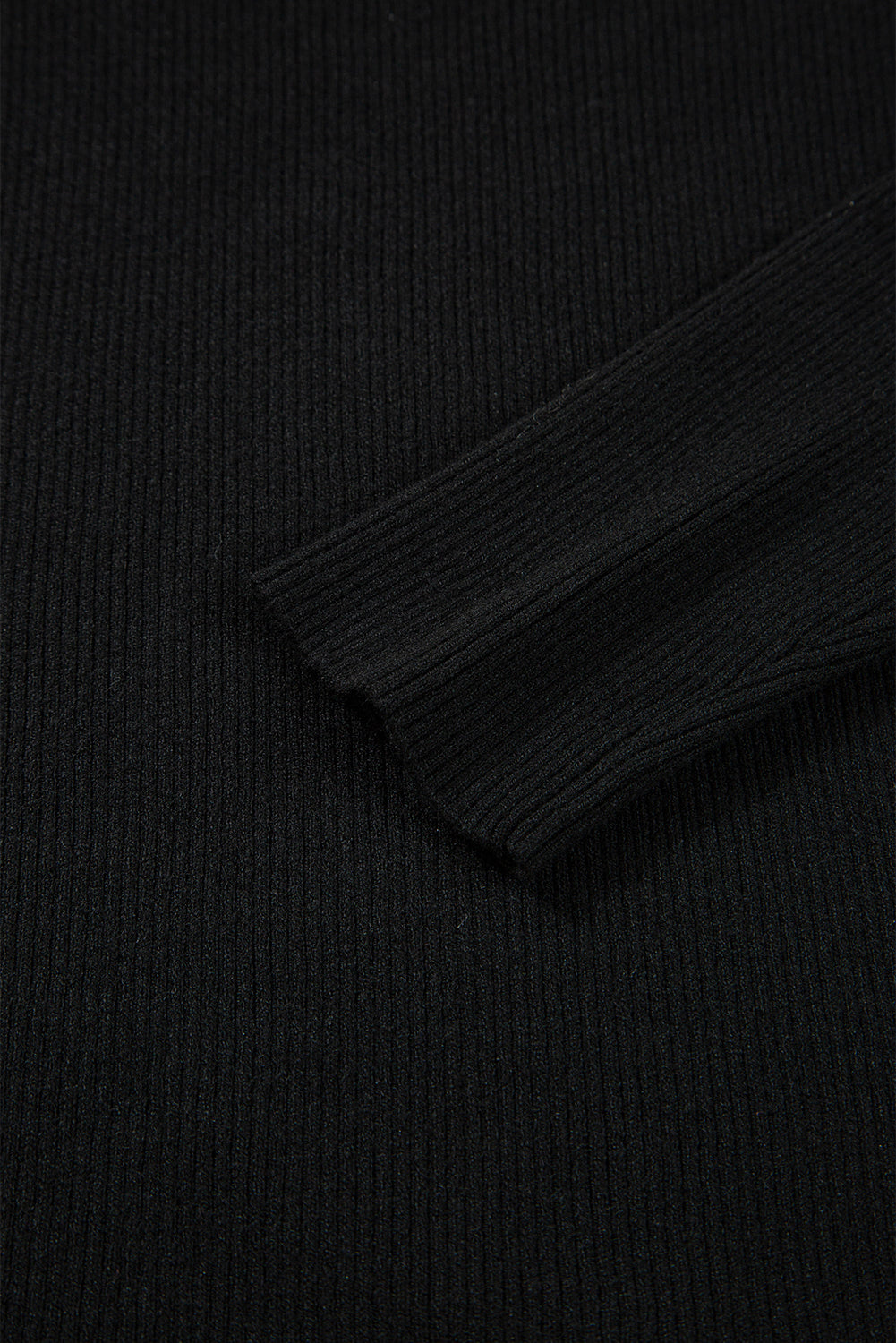 Black Ribbed Knit Cold Shoulder Sweater With Subtle Cutouts