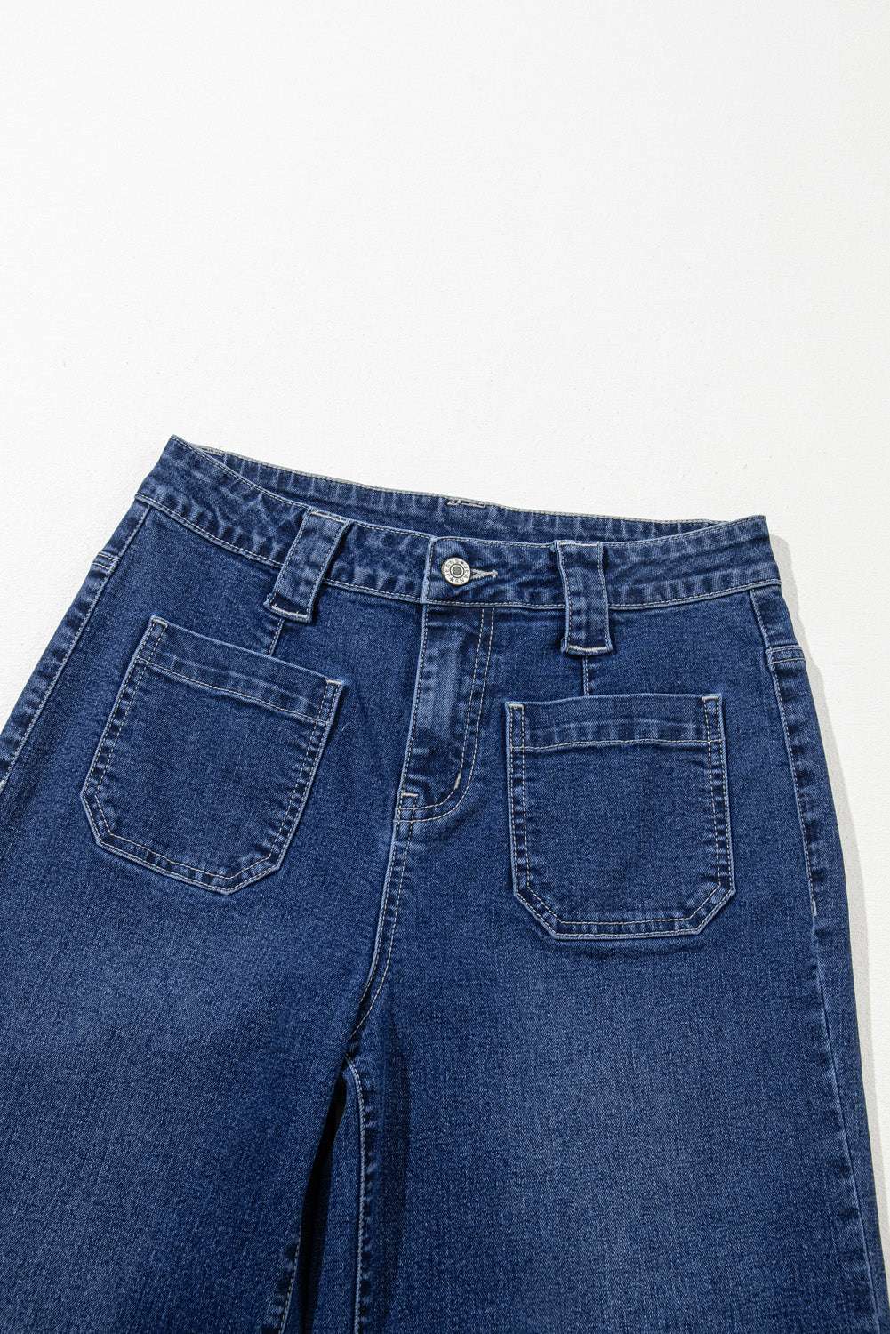 Sail Blue High Waist Wide Leg Jeans With Patch Pockets