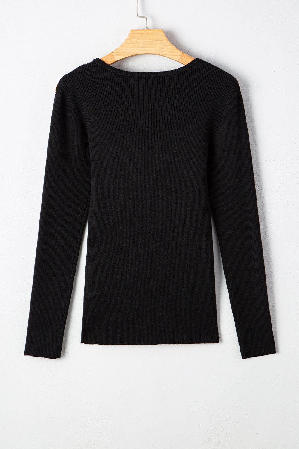 Black Ribbed Knit Cold Shoulder Sweater With Subtle Cutouts