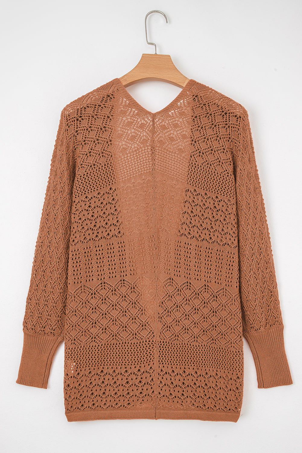 Jet Stream Mix Pattern Hollow Knit Open Front Cardigan