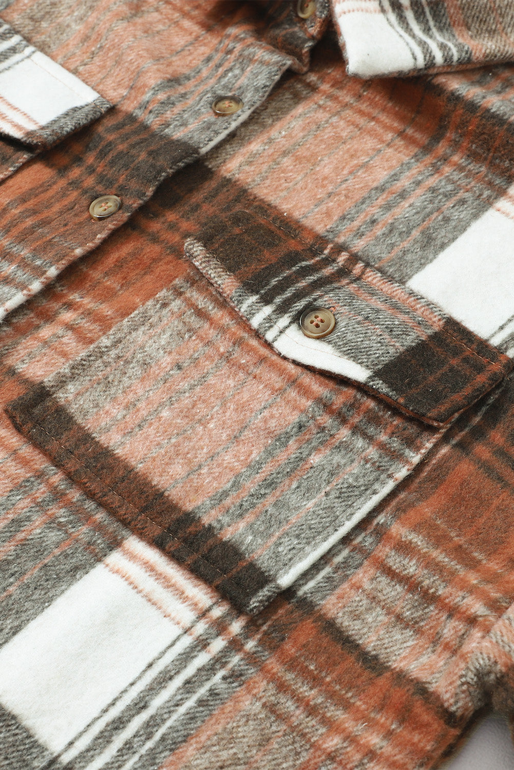 Gold Flame Grey Plaid Button Up Collared Flannel Shacket