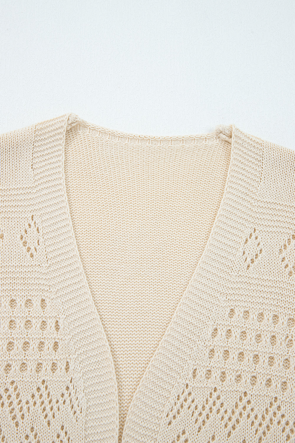 Smoke Gray Hollow Knit Cardigan With Eyelet Cutouts