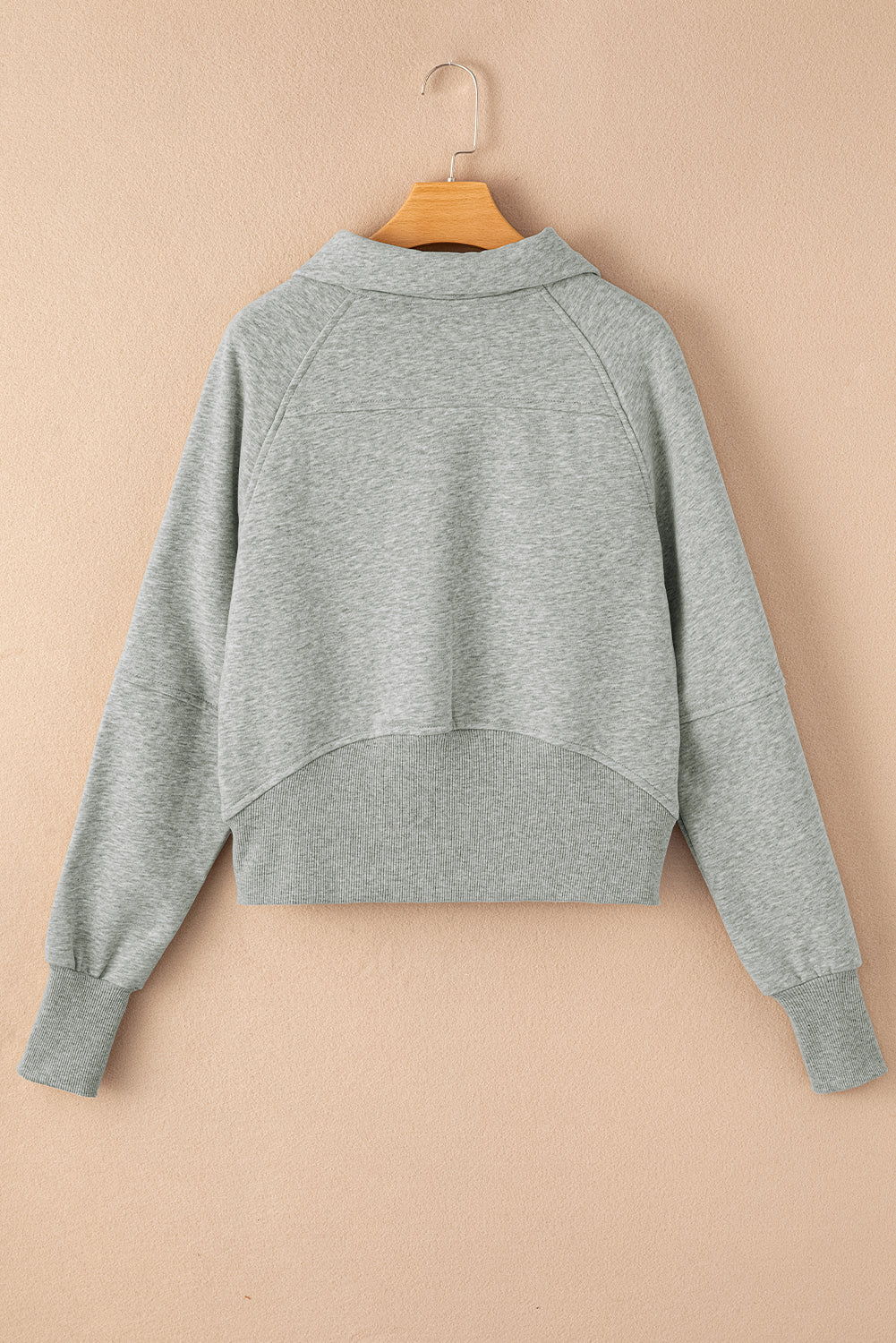 Green Zip Stand Collar Ribbed Thumbhole Sleeve Sweatshirt