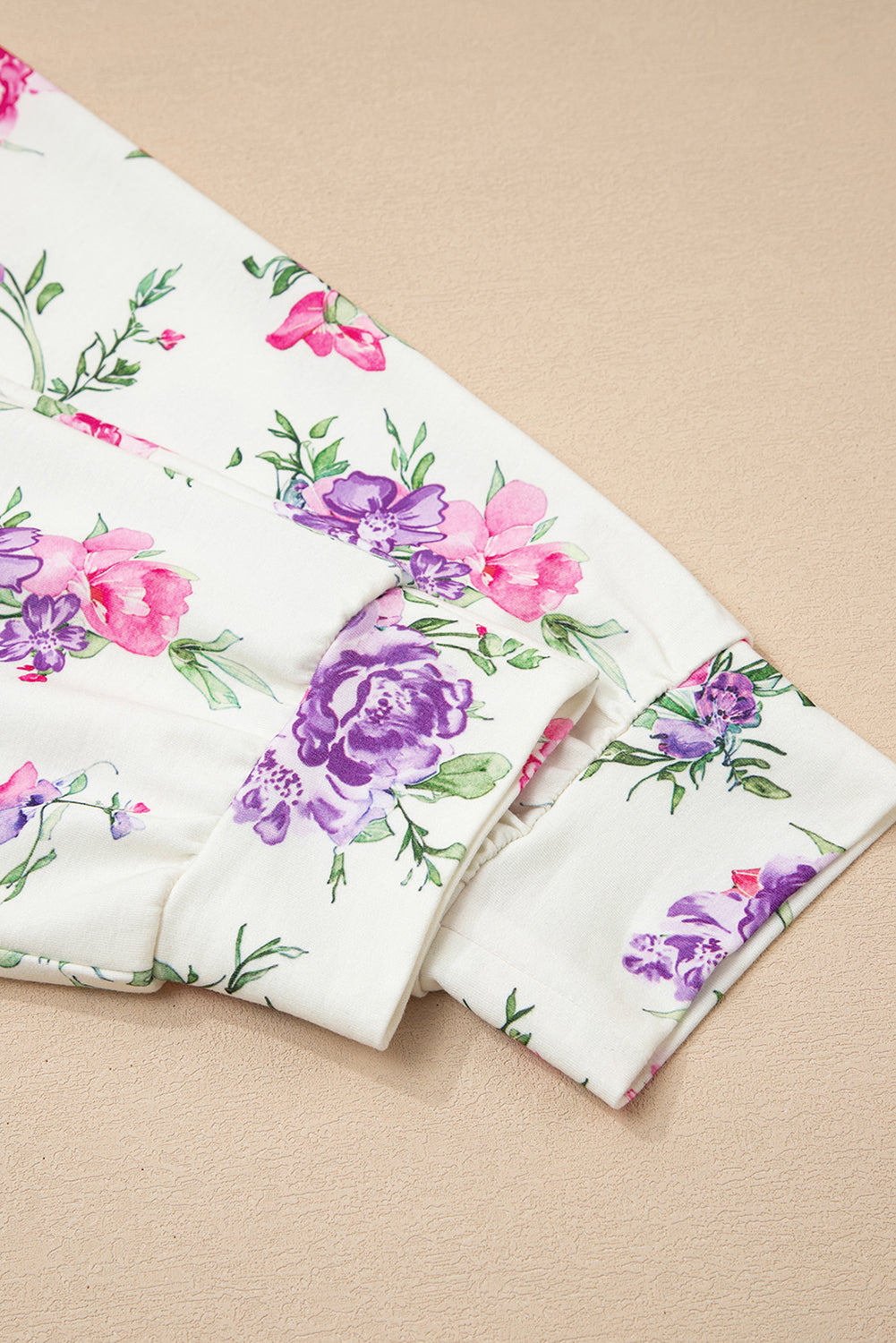 Apricot Floral Print Pullover Drawstring Lounge Pants Set