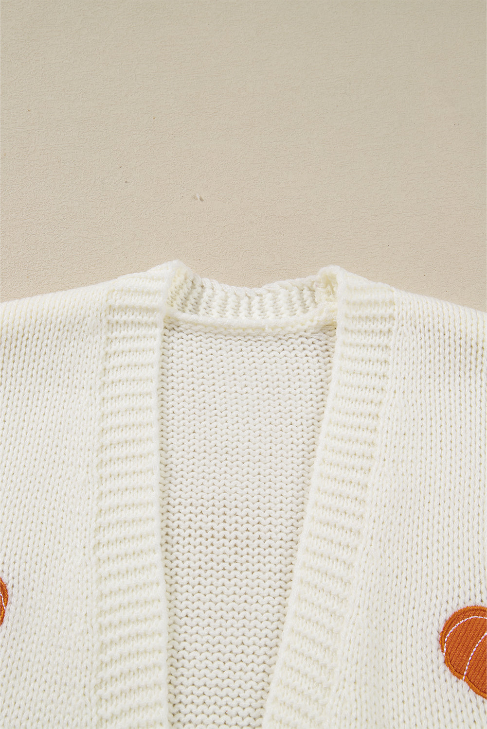 White Pumpkin Print Open Front Drop Shoulder Knit Cardigan *NEW* Shipping earliest date is 9/10
