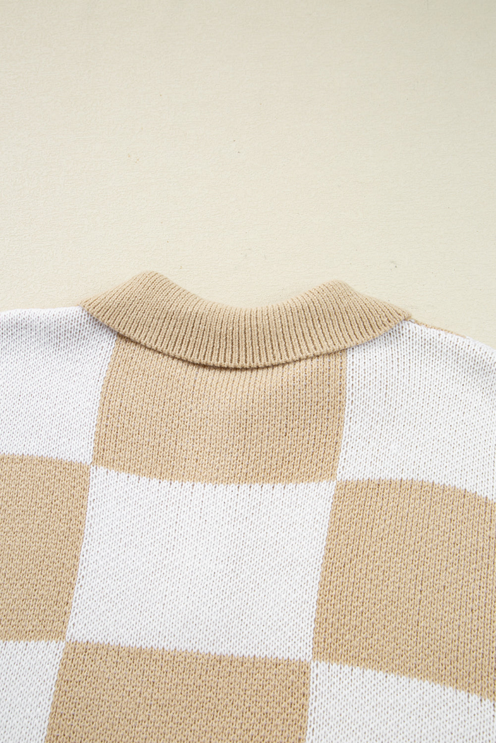 Grapefruit Orange Checkered V Neck Collared Sweater