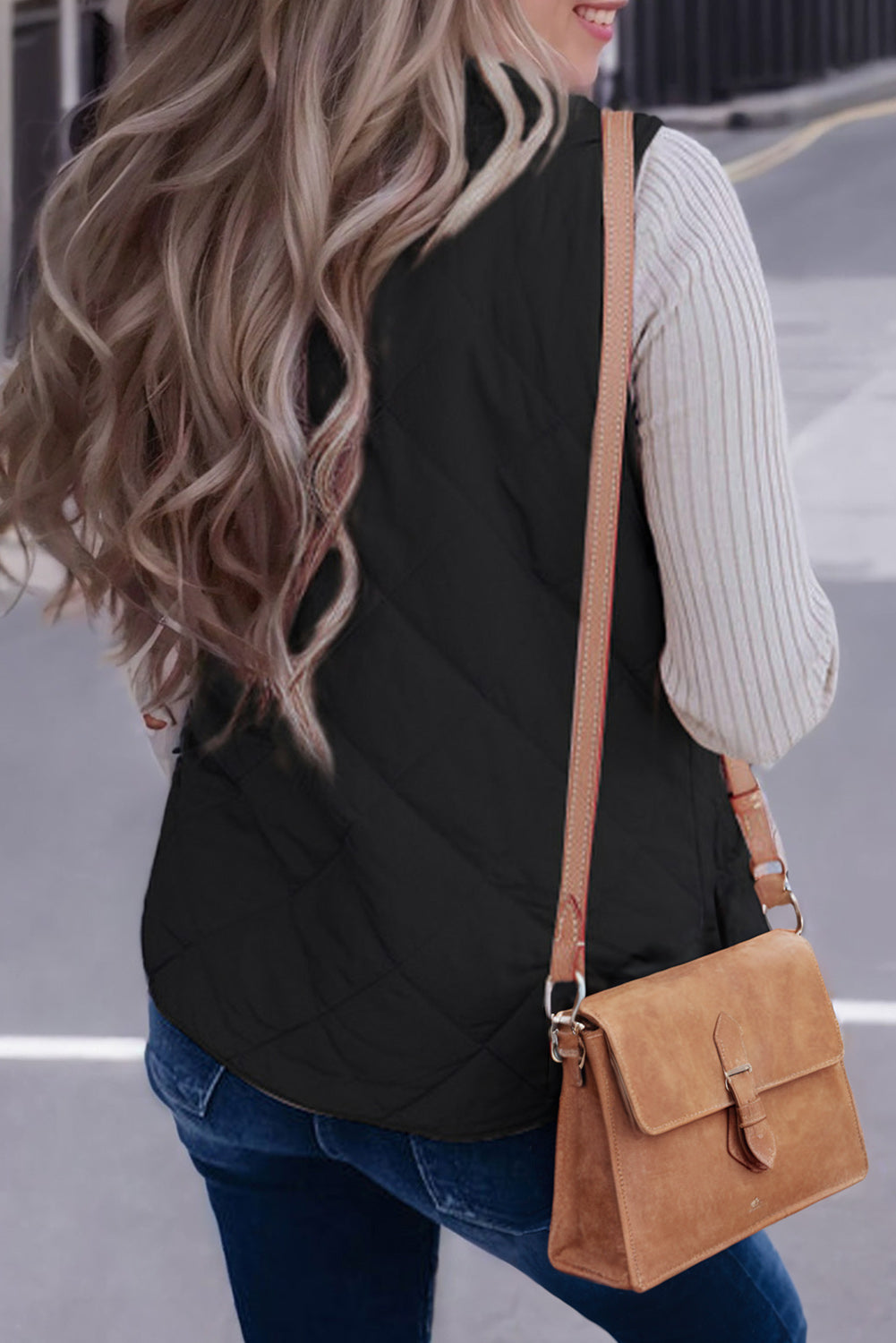 Pink Zip Up Fleece Lined Quilted Vest Coat Warm For Women