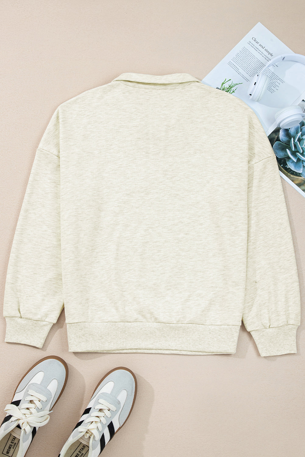Light Grey Patchwork Collared Pullover Sweatshirt Pop Color