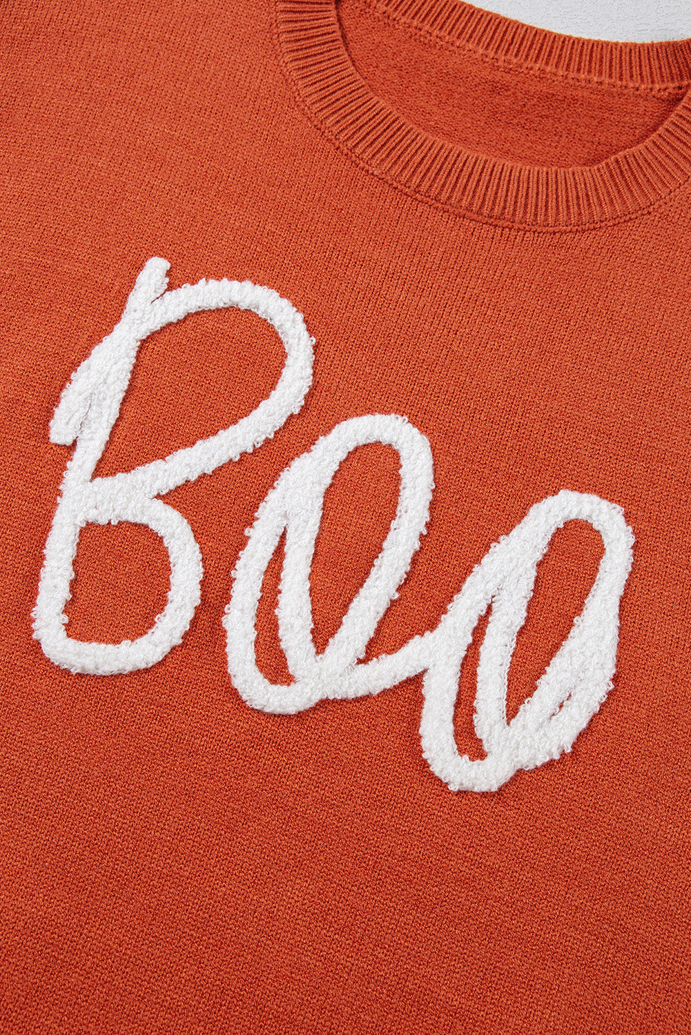 Orange Halloween Boo Drop Shoulder Knit Sweater Cozy Warm