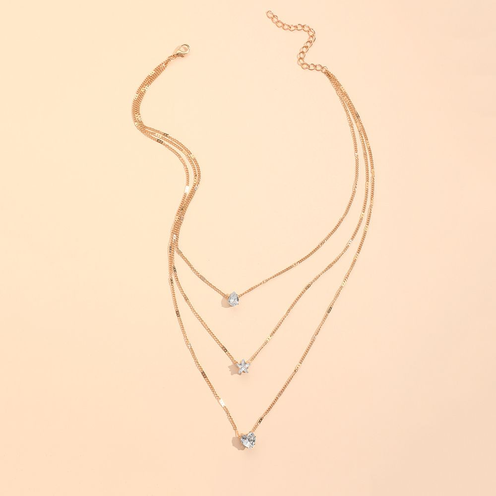 Zircon Necklace Multi-layer Five-pointed Star Love Water Drop Pendant