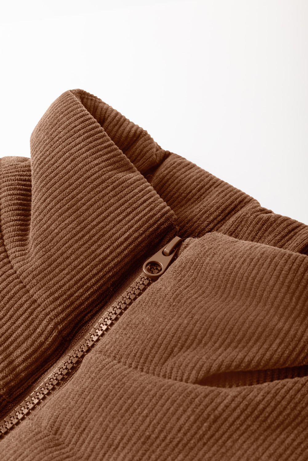 Coffee Corduroy Puffer Vest Coat Zip Up Sleeveless Style