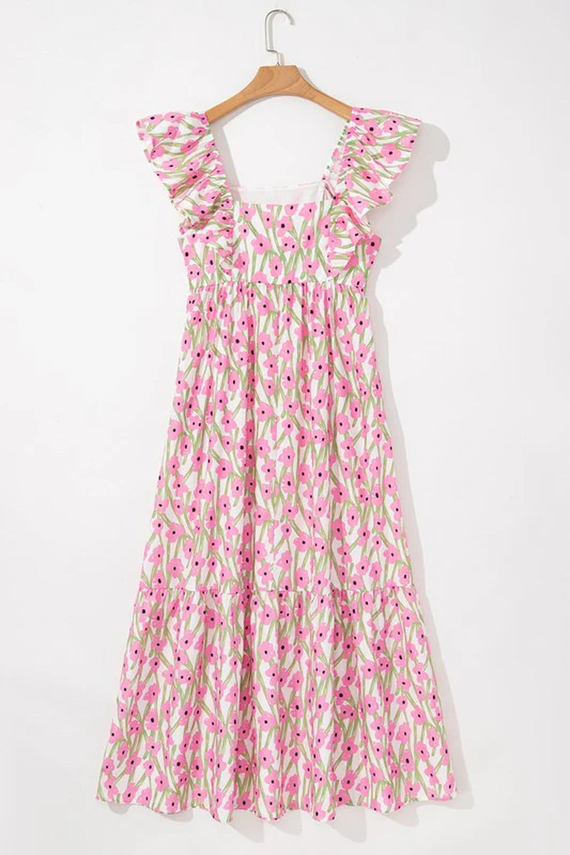 Get ready to bloom in our stunning Pink Floral Maxi Dress with Ruffled Straps! 🌸✨ Perfect for any occasion! #FashionGoals #MaxiDressMagic